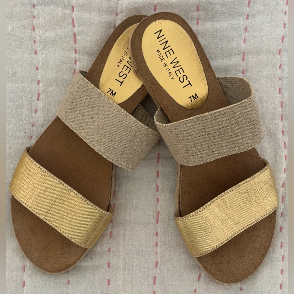 Nine West Gold and Beige Slide Sandals. Like new, worn once. - Picture 3 of 3